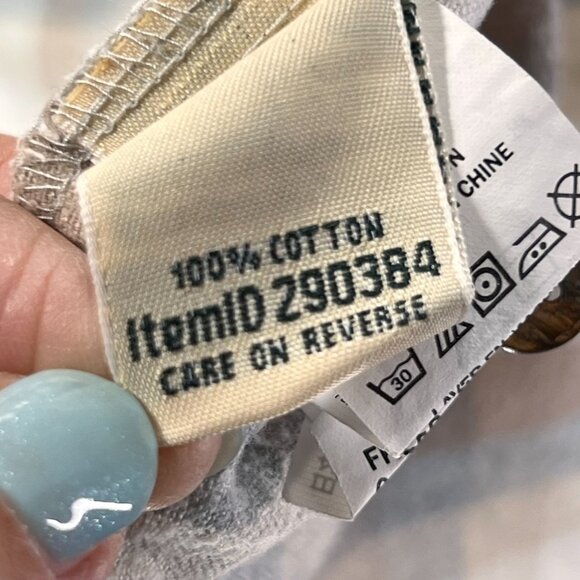 LL Bean Womens Small Plaid Flannel Button Up Shirt Band Collar Soft Beige Brown - Picture 7 of 12